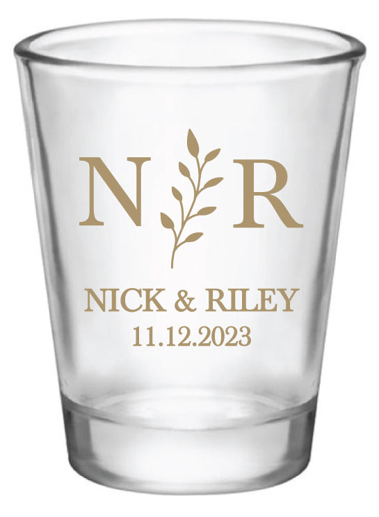 Floral initial wedding shot glasses