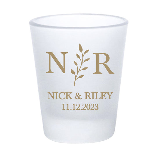 Floral initial wedding shot glasses