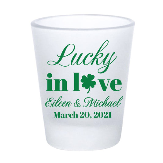 Irish wedding shot glasses, lucky in love