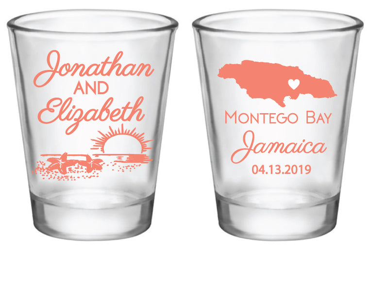 Montego Bay Jamaica wedding favors, destination wedding shot glasses
