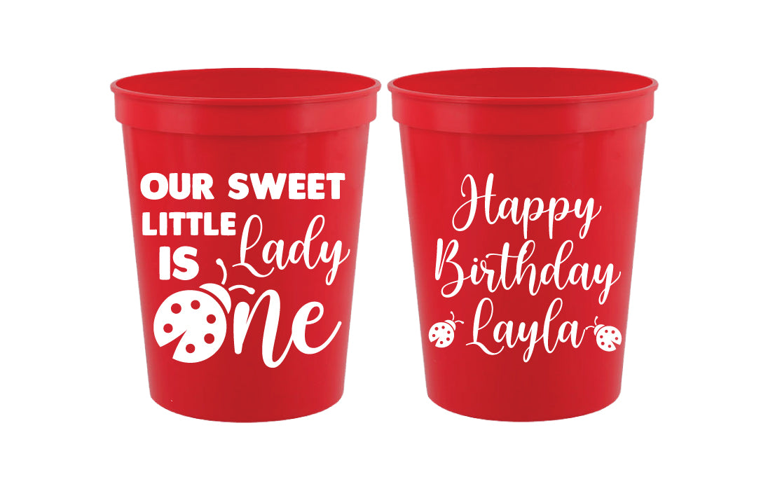 Lady bug 1st birthday cups