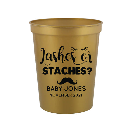 Lashes or staches- gender reveal cups