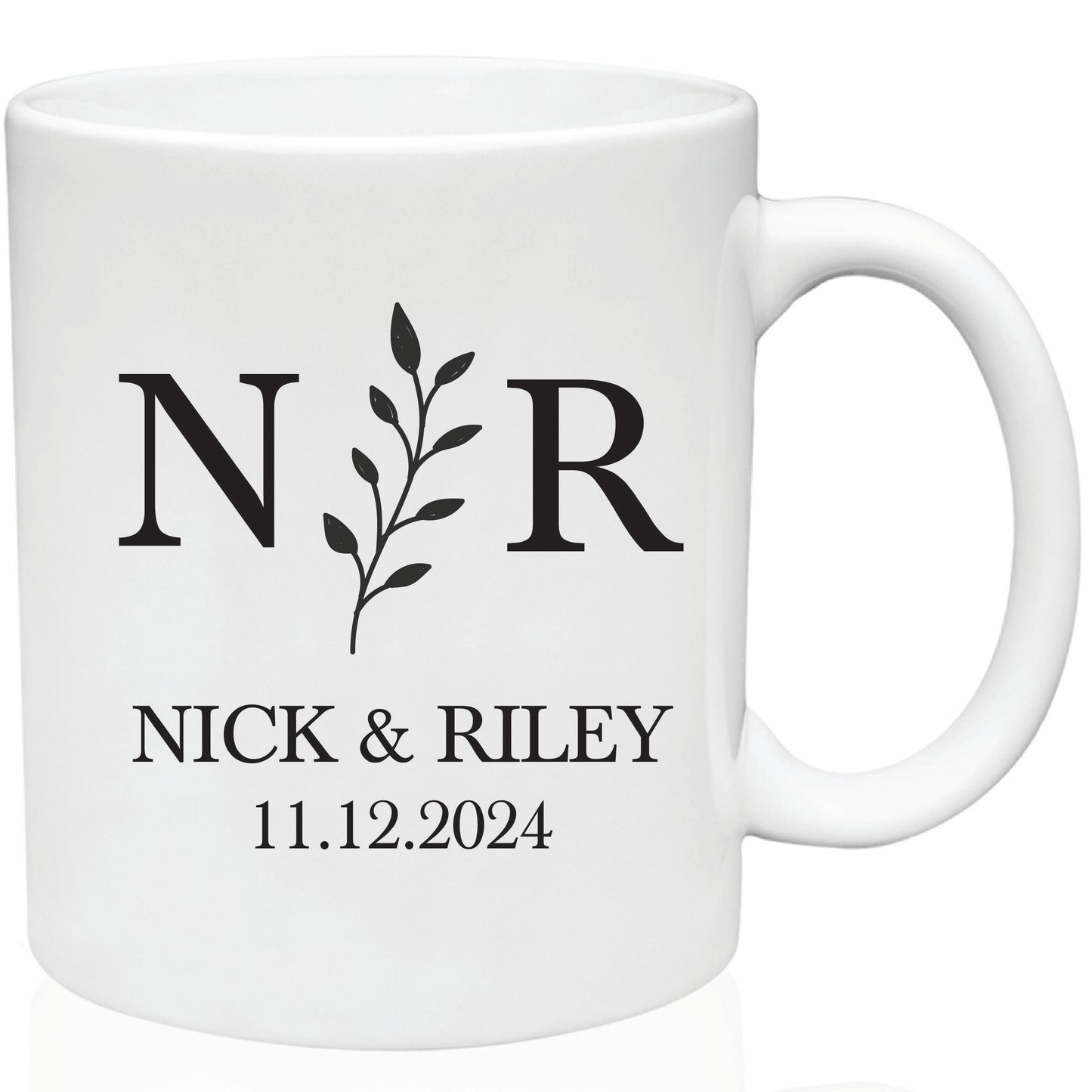 Initials with Vine Ceramic Wedding Mugs