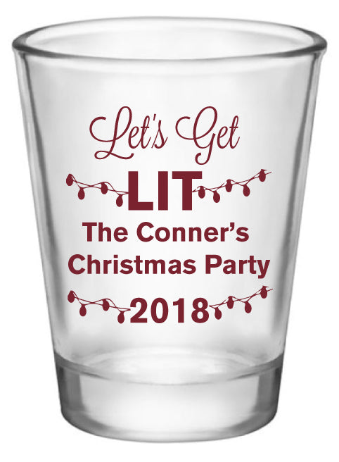 Personalized Christmas party shot glasses, lets get lit, funny holiday party favors