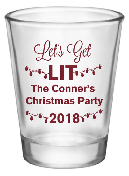 Personalized Christmas party shot glasses, lets get lit, funny holiday party favors