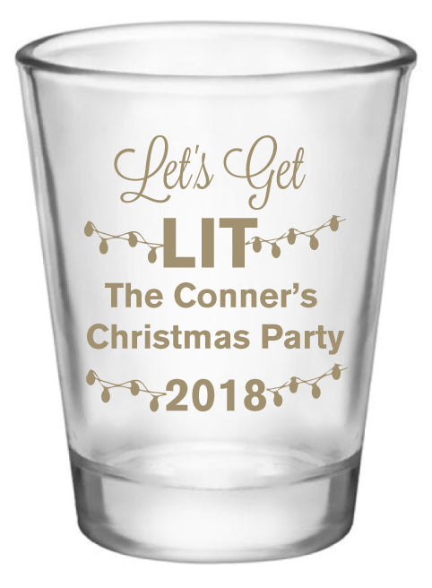 Personalized Christmas party shot glasses, lets get lit, funny holiday party favors