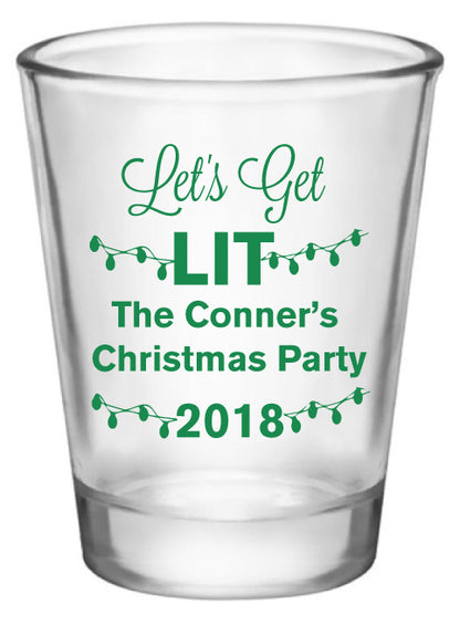 Personalized Christmas party shot glasses, lets get lit, funny holiday party favors