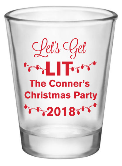 Personalized Christmas party shot glasses, lets get lit, funny holiday party favors