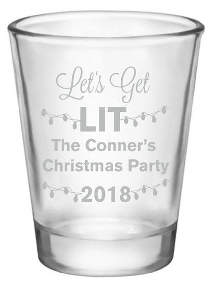 Personalized Christmas party shot glasses, lets get lit, funny holiday party favors