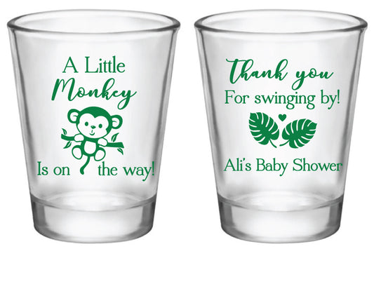 Personalized monkey baby shower shot glasses