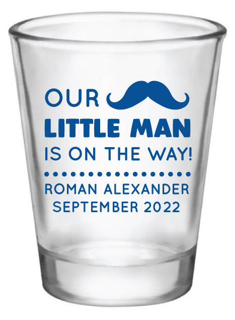 Personalized mustache baby shower shot glasses favors 