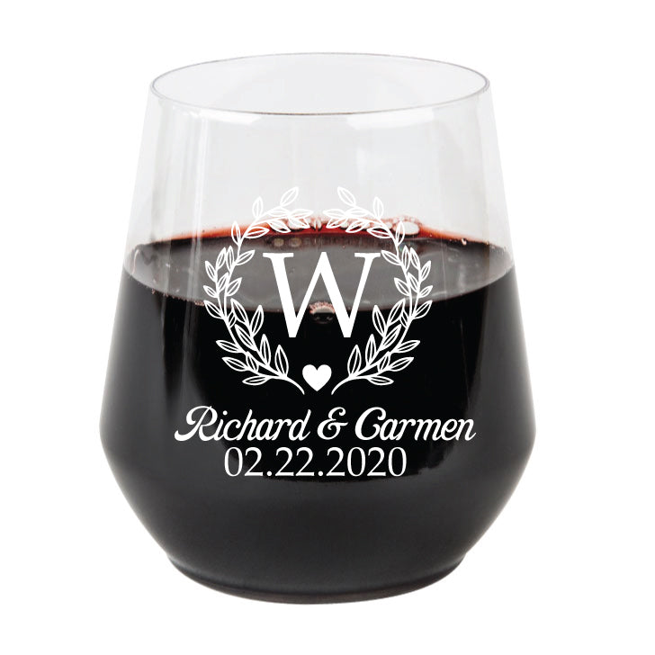 Plastic wine glasses- monogram design