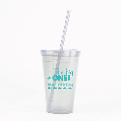 1st birthday party favors,under the sea birthday, fish themed kids party, personalized tumbler cups