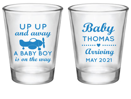 Personalized airplane baby shower shot glasses