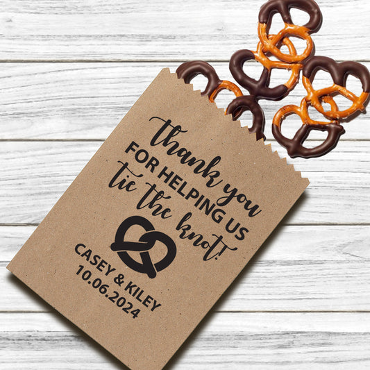 Pretzel wedding treat bags- thank you for helping us tie the knot