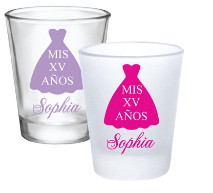 Quinceañera shot glasses with ball gown design