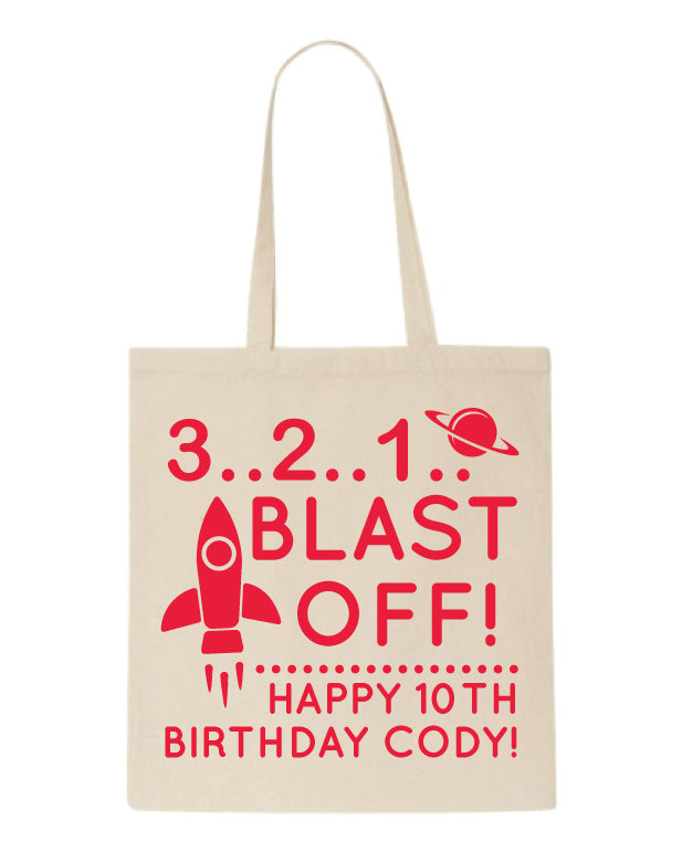 Space birthday tote bags