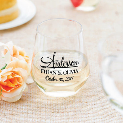 Wedding wine glasses, wedding favors, plastic stemless wine glasses, budget friendly