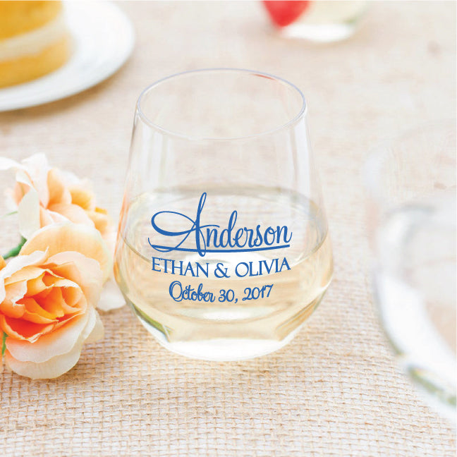 Wedding wine glasses, wedding favors, plastic stemless wine glasses, budget friendly
