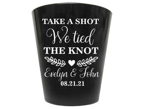 Plastic shot glasses- take a shot we tied the knot