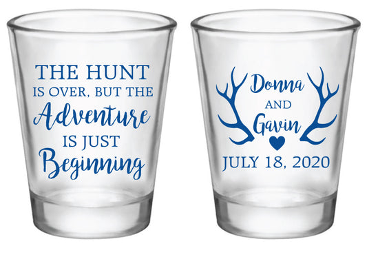 The hunt is over- wedding shot glasses