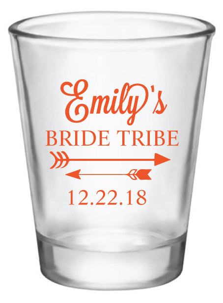 Bridesmaid gifts, bachelorette party shot glasses, personalized bride tribe shot glasses