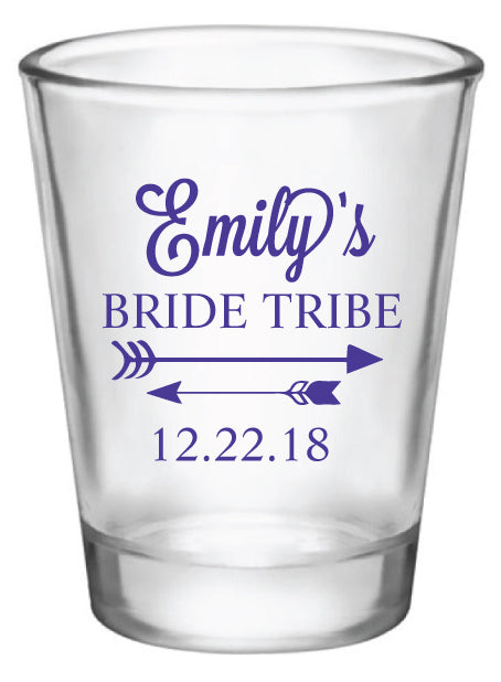 Bridesmaid gifts, bachelorette party shot glasses, personalized bride tribe shot glasses
