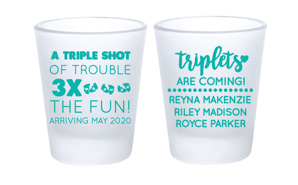 Triplet baby shower shot glasses