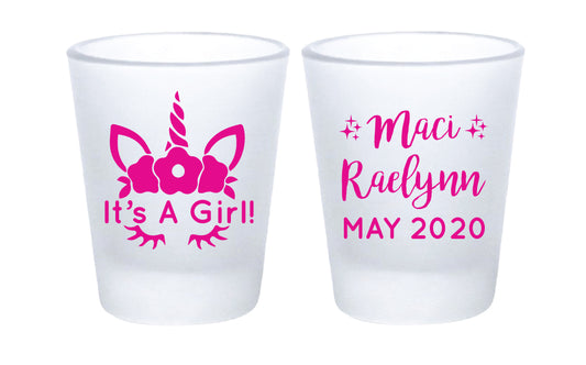 Unicorn baby shower shot glasses