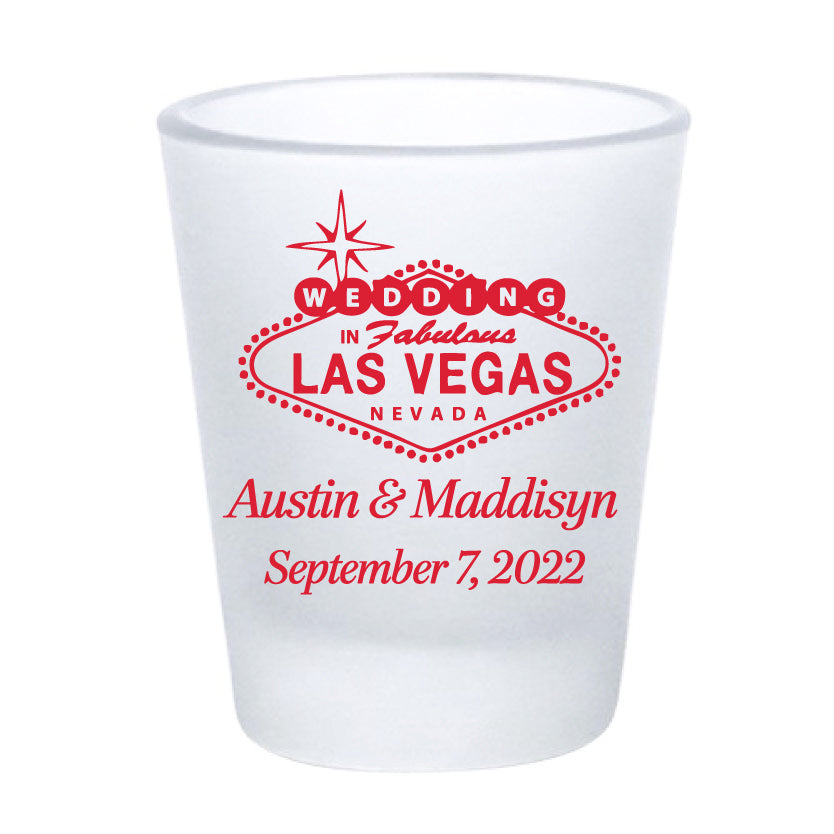 Personalized Las Vegas wedding shot glasses, Las Vegas wedding favors