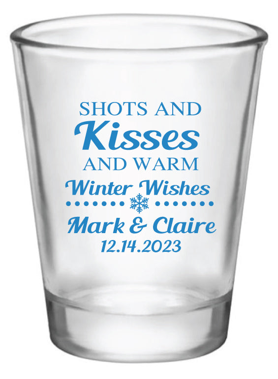 Shots kisses and warm wishes- wedding shot glasses