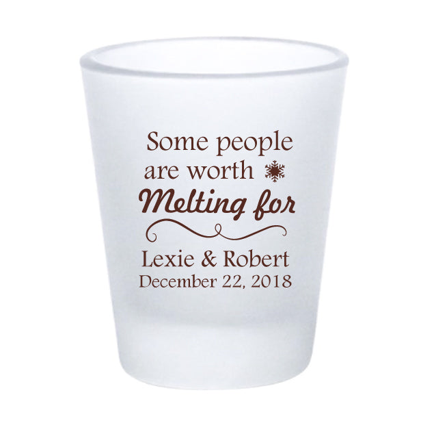 Frosted snowflake shot glasses, personalized winter wedding favors