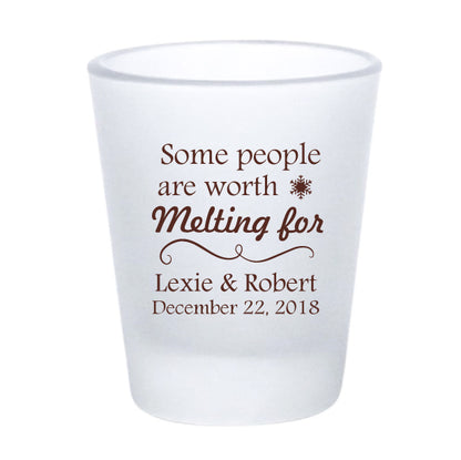 Frosted snowflake shot glasses, personalized winter wedding favors