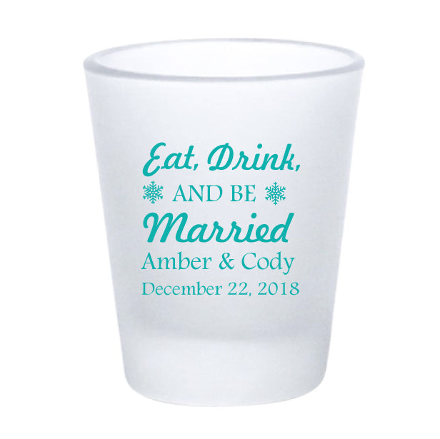 Frosted snowflake shot glasses, personalized winter wedding favors