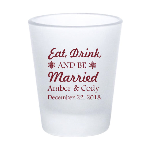 Frosted snowflake shot glasses, personalized winter wedding favors