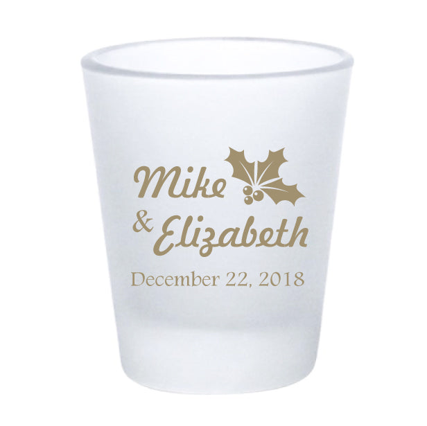 Frosted snowflake shot glasses, personalized winter wedding favors