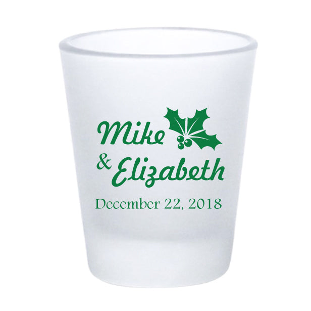 Frosted snowflake shot glasses, personalized winter wedding favors