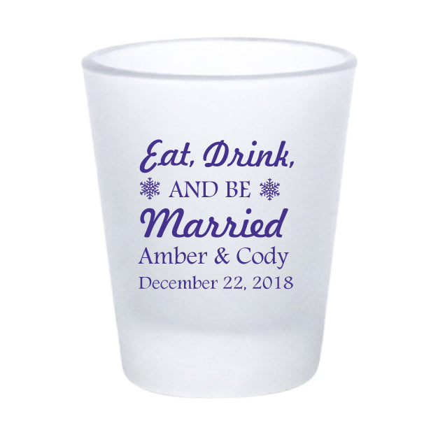 Frosted snowflake shot glasses, personalized winter wedding favors