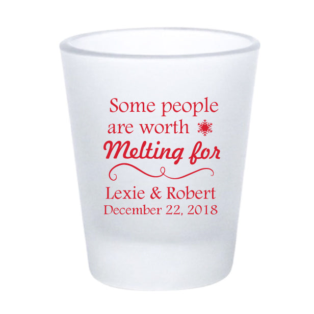Frosted snowflake shot glasses, personalized winter wedding favors
